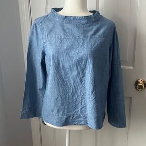 J.Crew lightweight, cotton denim funnel neck shoulder button blouse tunic 6 EUC